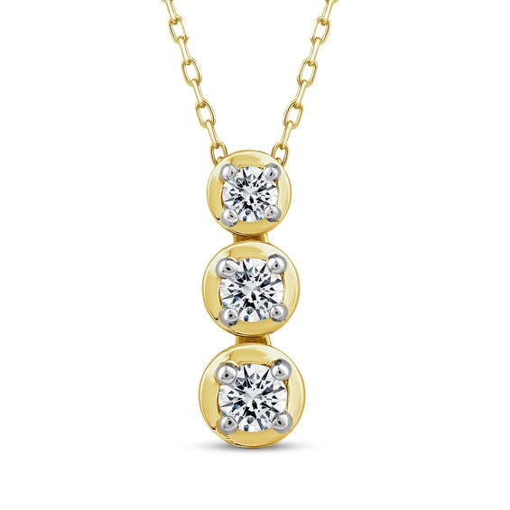 Memories Moments Magic Diamond Three-Stone Vertical Necklace 1/2 ct tw 10K Yellow Gold 18"
