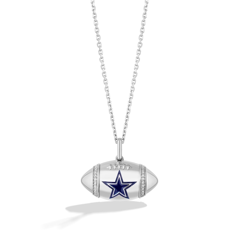 Main Image 1 of True Fans Dallas Cowboys Diamond Accent Football Necklace in Sterling Silver