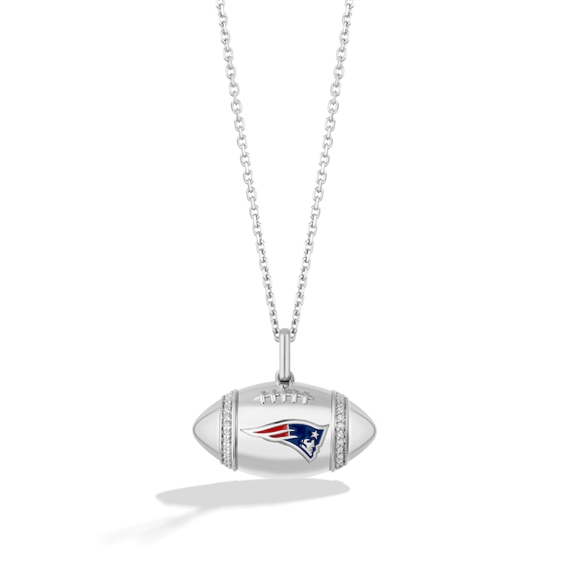 Main Image 1 of True Fans New England Patriots Diamond Accent Football Necklace in Sterling Silver