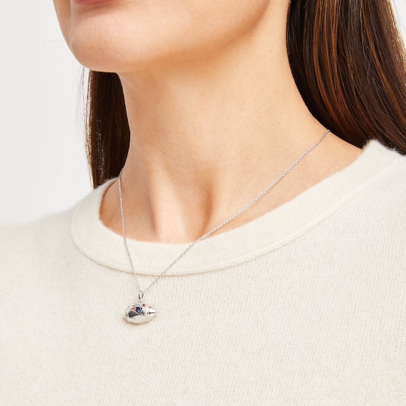 Main Image 3 of True Fans New England Patriots Diamond Accent Football Necklace in Sterling Silver
