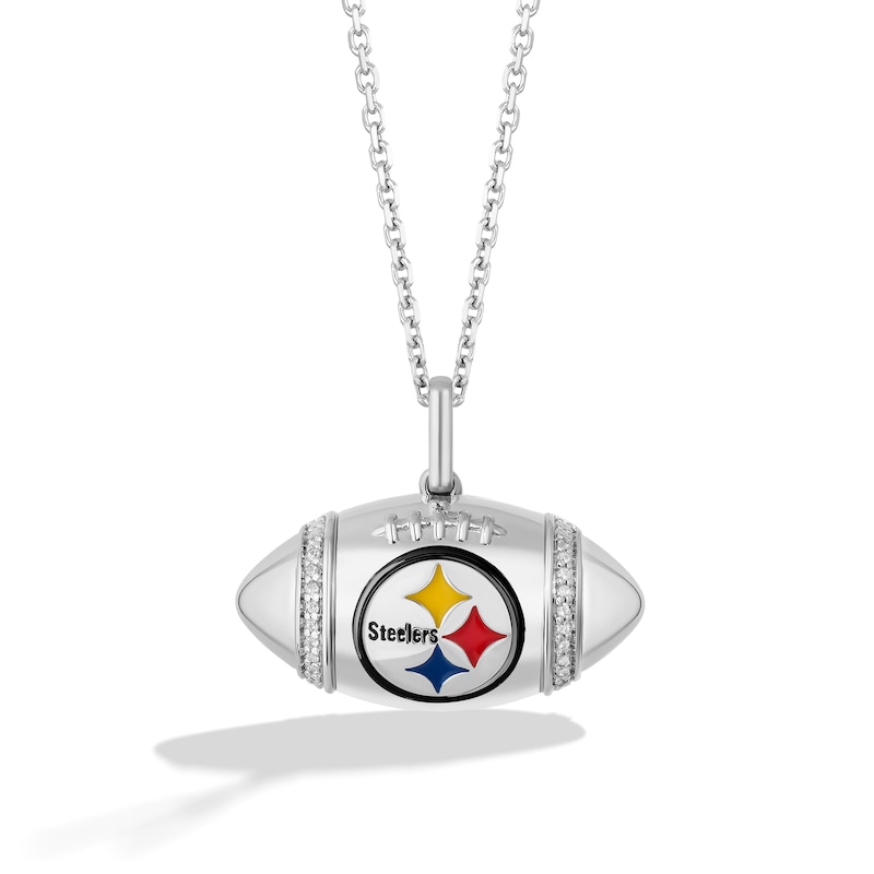 Main Image 1 of True Fans Pittsburgh Steelers Diamond Accent Football Necklace in Sterling Silver