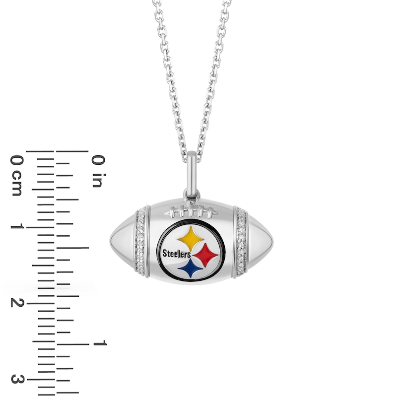 Main Image 2 of True Fans Pittsburgh Steelers Diamond Accent Football Necklace in Sterling Silver