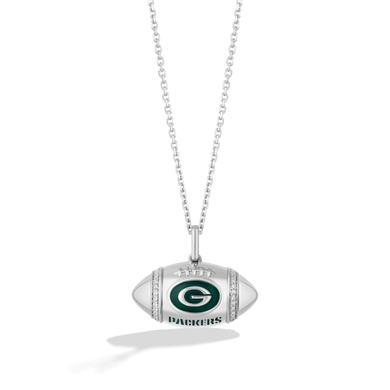 True Fans Green Bay Packers Diamond Accent Football Necklace in Sterling Silver