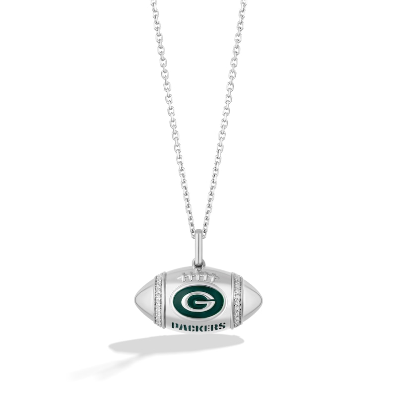 Main Image 1 of True Fans Green Bay Packers Diamond Accent Football Necklace in Sterling Silver