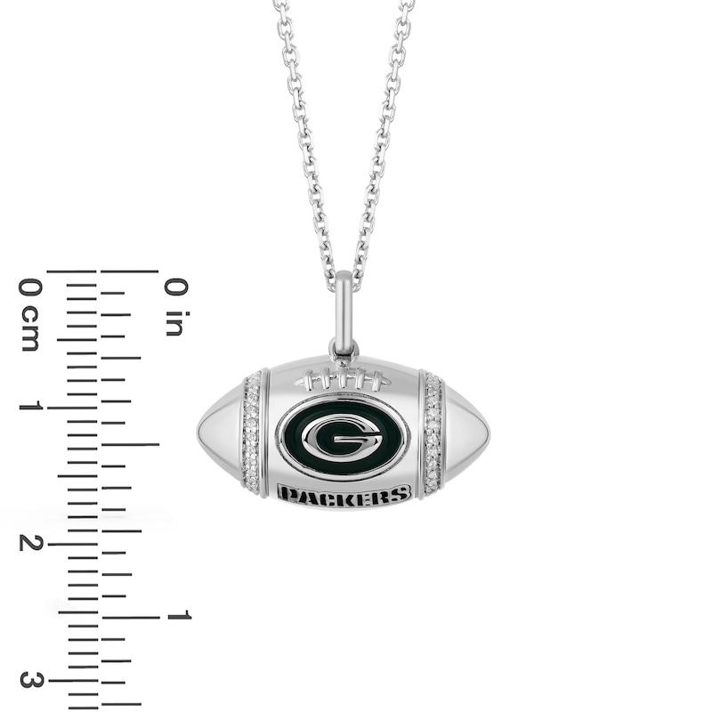 Main Image 2 of True Fans Green Bay Packers Diamond Accent Football Necklace in Sterling Silver