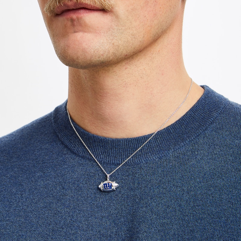 Main Image 4 of True Fans New York Giants Diamond Accent Football Necklace in Sterling Silver