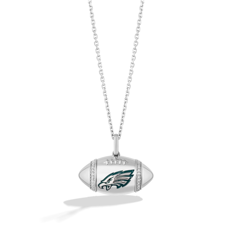 Main Image 1 of True Fans Philadelphia Eagles Diamond Accent Football Necklace in Sterling Silver