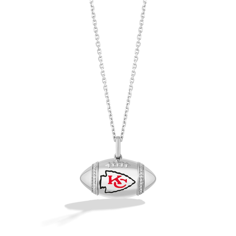 Main Image 1 of True Fans Kansas City Chiefs Diamond Accent Football Necklace in Sterling Silver