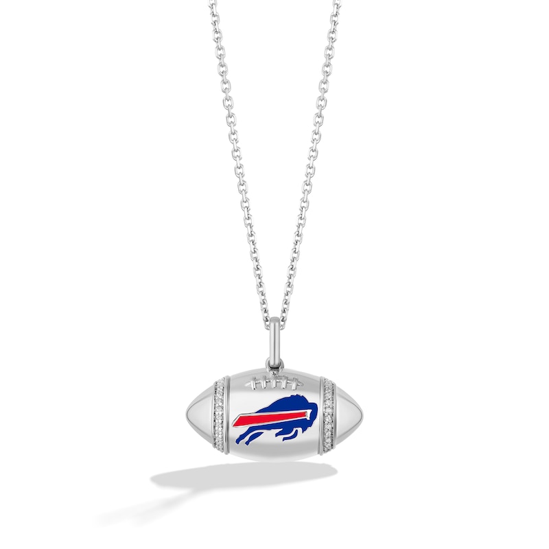 Main Image 1 of True Fans Buffalo Bills Diamond Accent Football Necklace in Sterling Silver