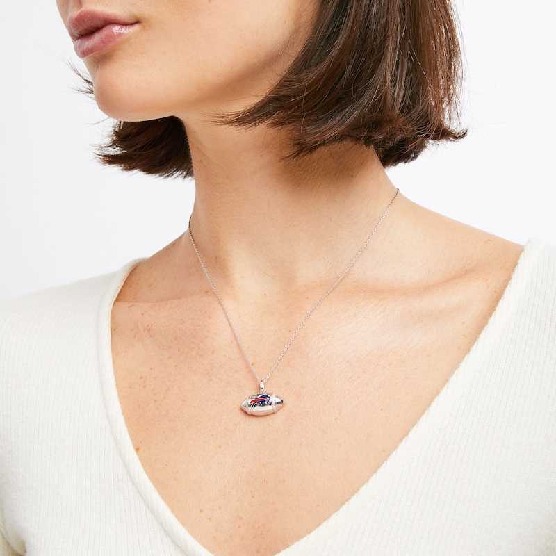 Main Image 3 of True Fans Buffalo Bills Diamond Accent Football Necklace in Sterling Silver