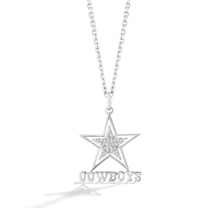 Main Image 1 of True Fans Dallas Cowboys 1/10 CT. T.W. Diamond Logo Necklace in Sterling Silver