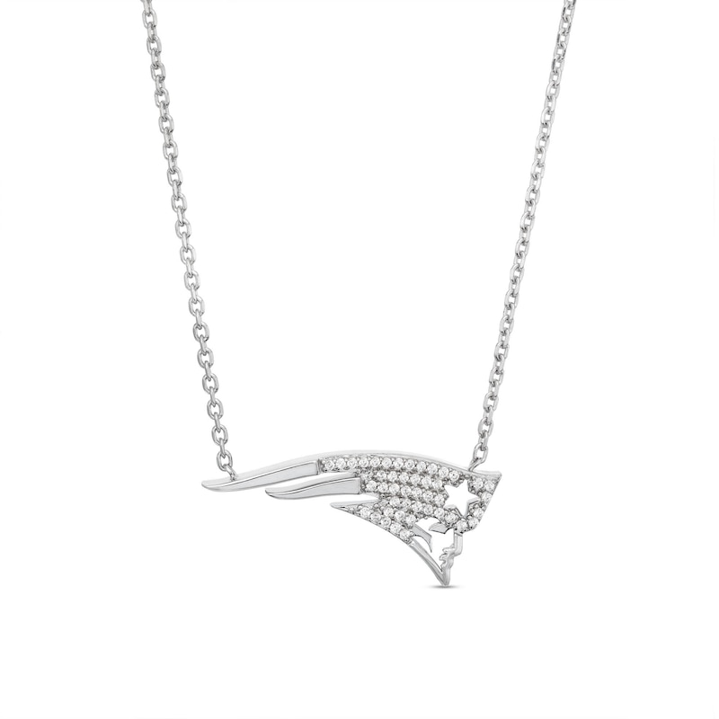 Main Image 1 of True Fans New England Patriots 1/10 CT. T.W. Diamond Logo Necklace in Sterling Silver
