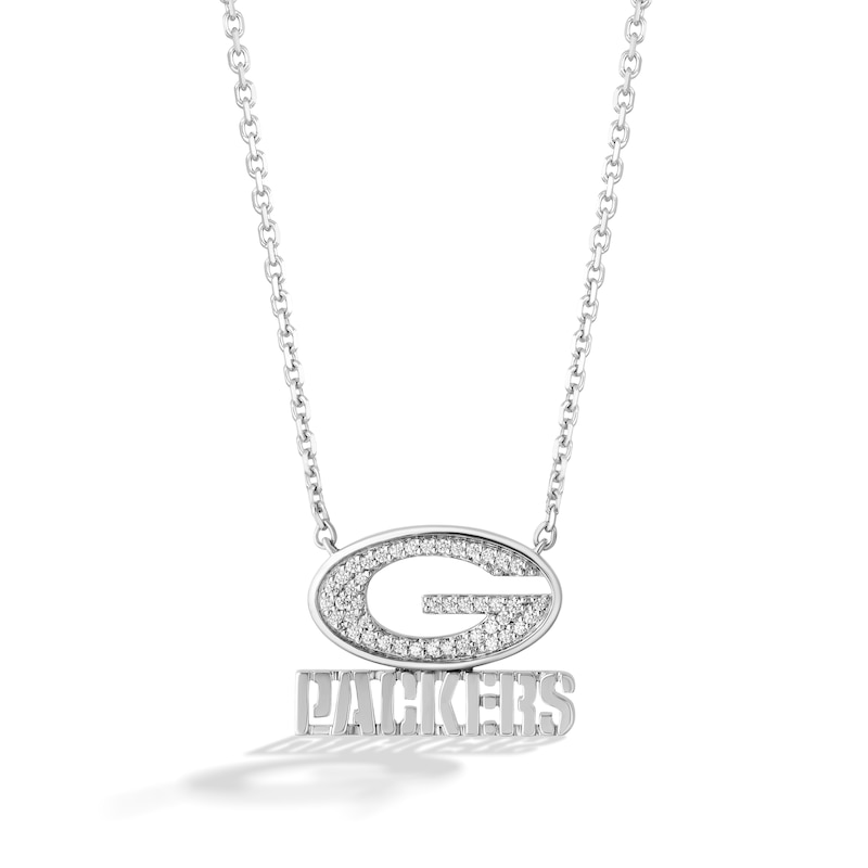 Main Image 1 of True Fans Green Bay Packers 1/10 CT. T.W. Diamond Logo Necklace in Sterling Silver