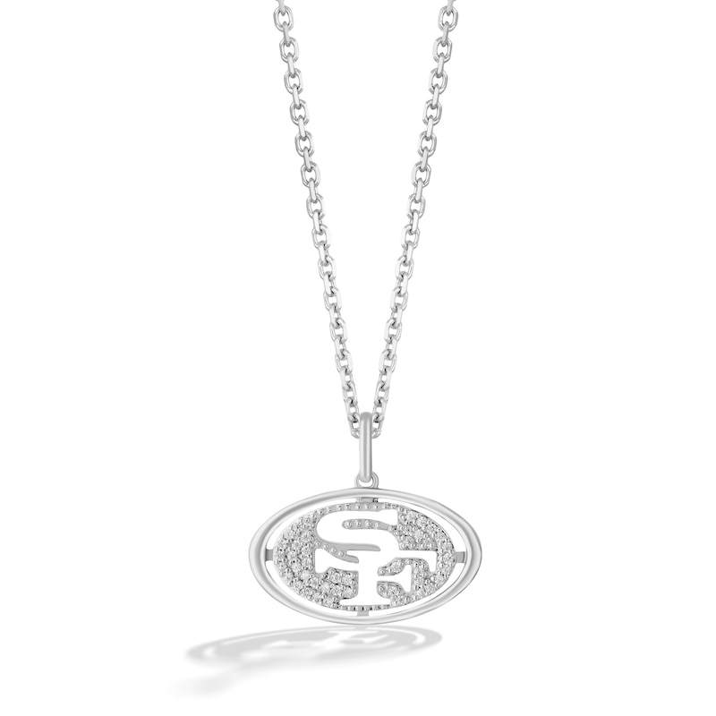 Main Image 1 of True Fans San Francisco 49ers 1/10 CT. T.W. Diamond Logo Necklace in Sterling Silver