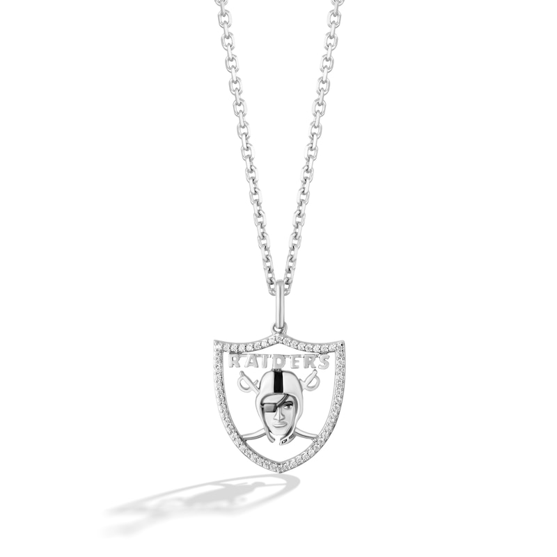 Main Image 1 of True Fans Las Vegas Raiders 1/10 CT. T.W. Diamond Logo Necklace in Sterling Silver