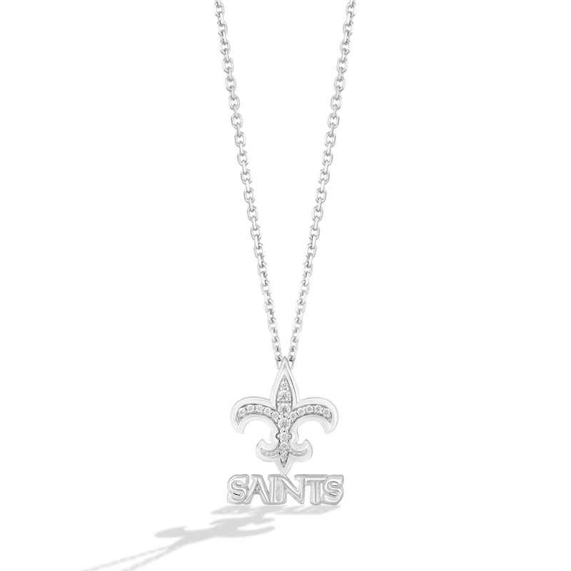 Main Image 1 of True Fans New Orleans Saints 1/10 CT. T.W. Diamond Logo Necklace in Sterling Silver