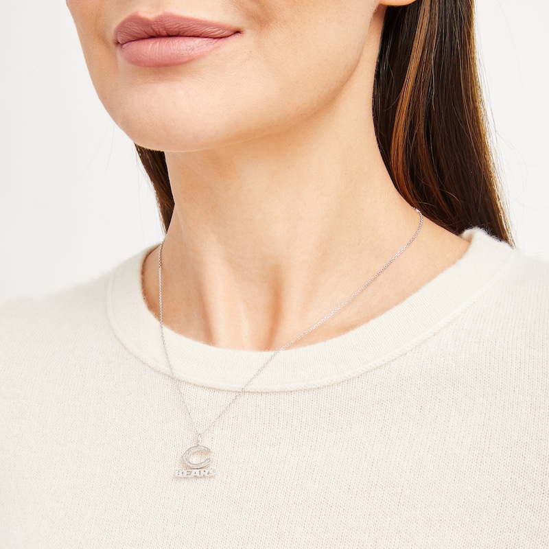 Main Image 3 of True Fans Chicago Bears 1/10 CT. T.W. Diamond Logo Necklace in Sterling Silver