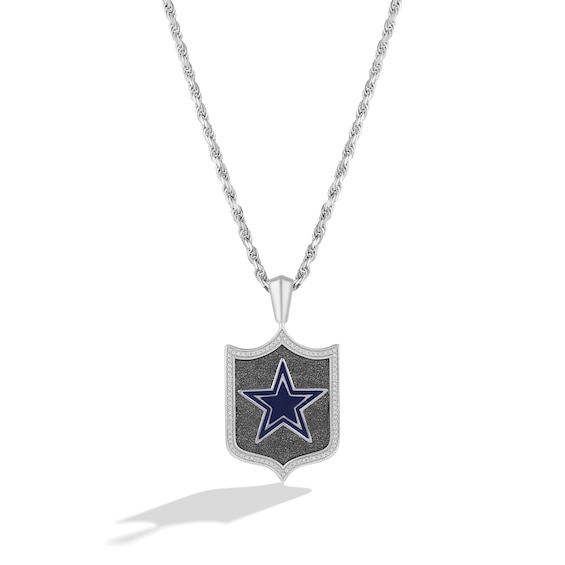 True Fans Dallas Cowboys 1/5 CT. T.W. Diamond and Enamel Reversible Shield Necklace in Sterling Silver