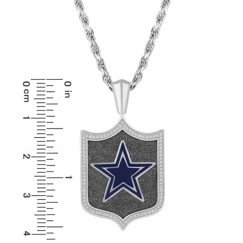 Main Image 3 of True Fans Dallas Cowboys 1/5 CT. T.W. Diamond and Enamel Reversible Shield Necklace in Sterling Silver