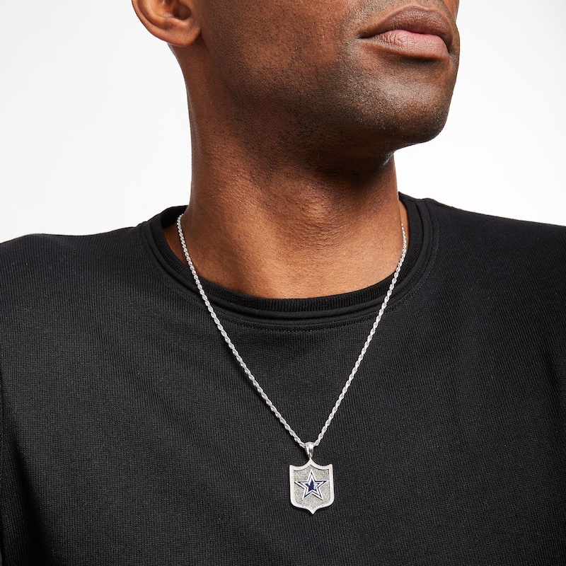 Main Image 4 of True Fans Dallas Cowboys 1/5 CT. T.W. Diamond and Enamel Reversible Shield Necklace in Sterling Silver