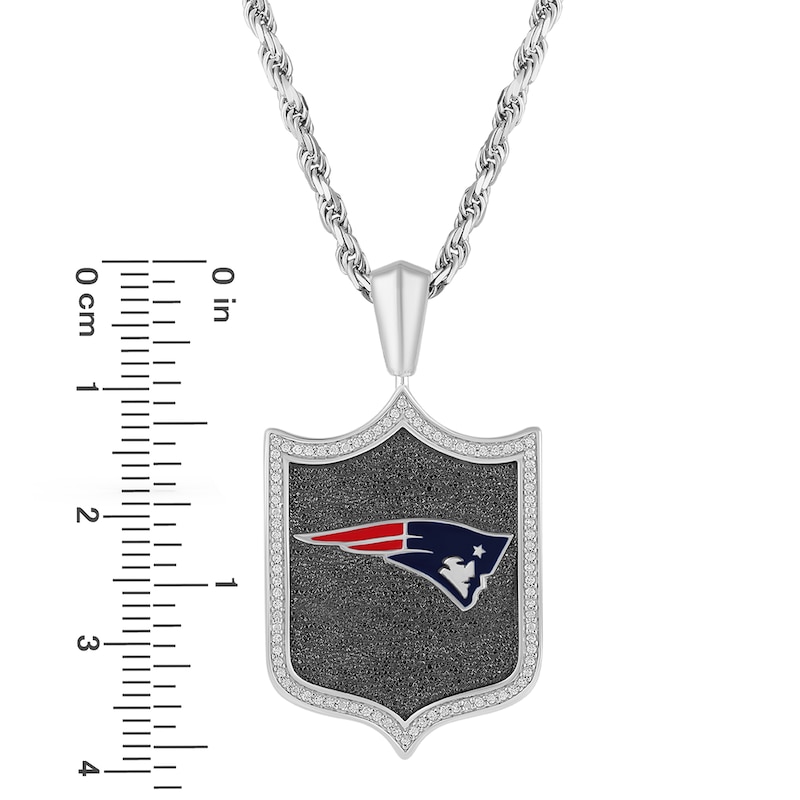 Main Image 3 of True Fans New England Patriots 1/5 CT. T.W. Diamond and Enamel Reversible Shield Necklace in Sterling Silver