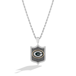 True Fans Green Bay Packers 1/5 CT. T.W. Diamond and Enamel Reversible Shield Necklace in Sterling Silver