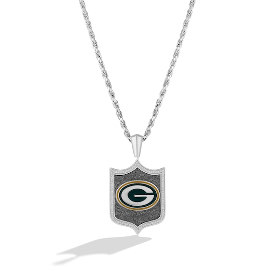 True Fans Green Bay Packers 1/5 CT. T.W. Diamond and Enamel Reversible Shield Necklace in Sterling Silver
