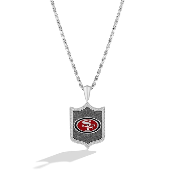 True Fans San Francisco 49ers 1/5 CT. T.W. Diamond and Enamel Reversible Shield Necklace in Sterling Silver