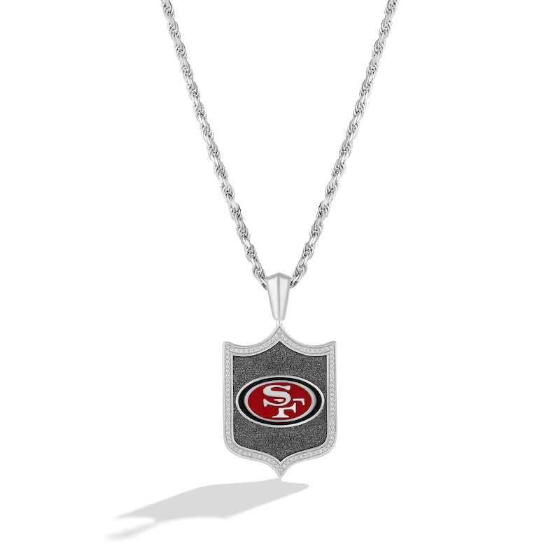 Main Image 1 of True Fans San Francisco 49ers 1/5 CT. T.W. Diamond and Enamel Reversible Shield Necklace in Sterling Silver
