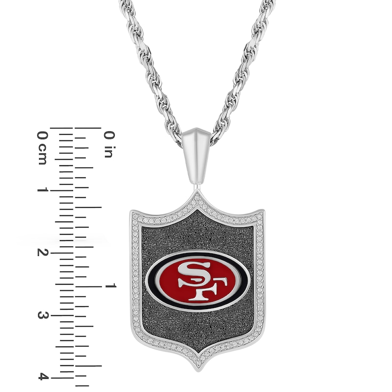 Main Image 3 of True Fans San Francisco 49ers 1/5 CT. T.W. Diamond and Enamel Reversible Shield Necklace in Sterling Silver