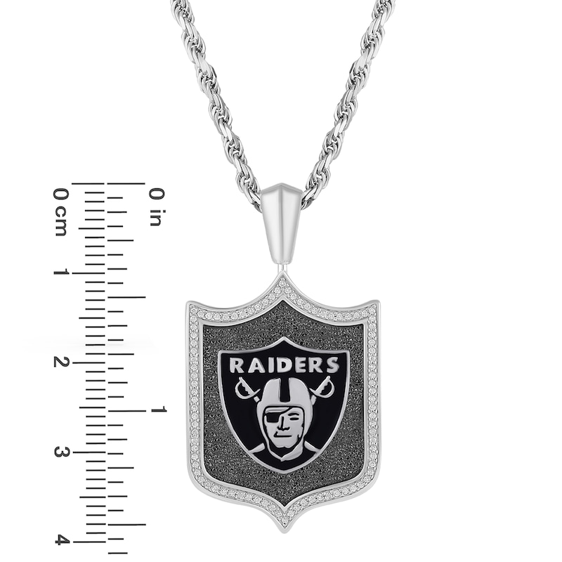 Main Image 3 of True Fans Las Vegas Raiders 1/5 CT. T.W. Diamond and Enamel Reversible Shield Necklace in Sterling Silver