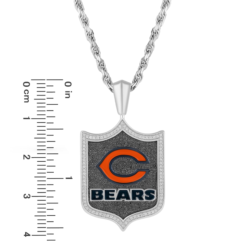Main Image 3 of True Fans Chicago Bears 1/5 CT. T.W. Diamond and Enamel Reversible Shield Necklace in Sterling Silver