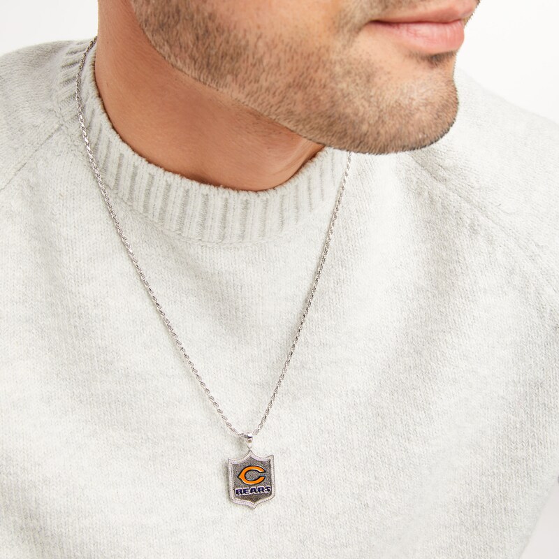 Main Image 4 of True Fans Chicago Bears 1/5 CT. T.W. Diamond and Enamel Reversible Shield Necklace in Sterling Silver