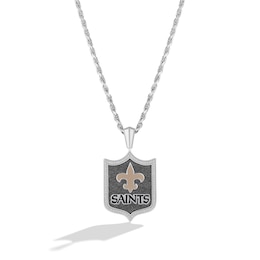 True Fans New Orleans Saints 1/5 CT. T.W. Diamond and Enamel Reversible Shield Necklace in Sterling Silver