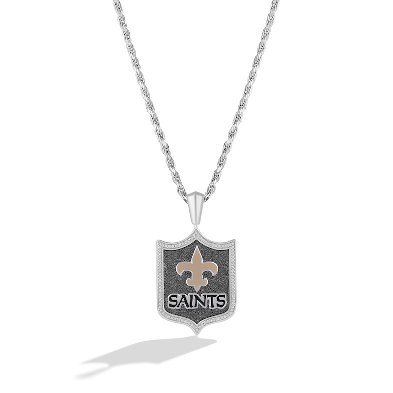 True Fans New Orleans Saints 1/5 CT. T.W. Diamond and Enamel Reversible Shield Necklace in Sterling Silver