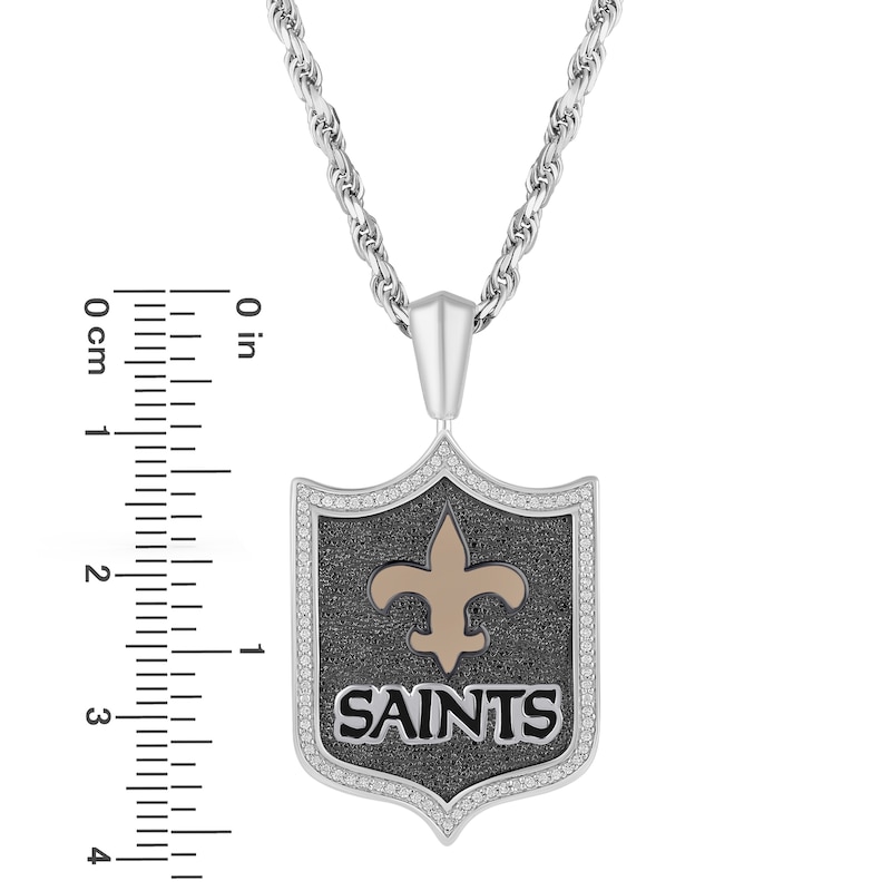 True Fans New Orleans Saints 1/5 CT. T.W. Diamond and Enamel Reversible Shield Necklace in Sterling Silver