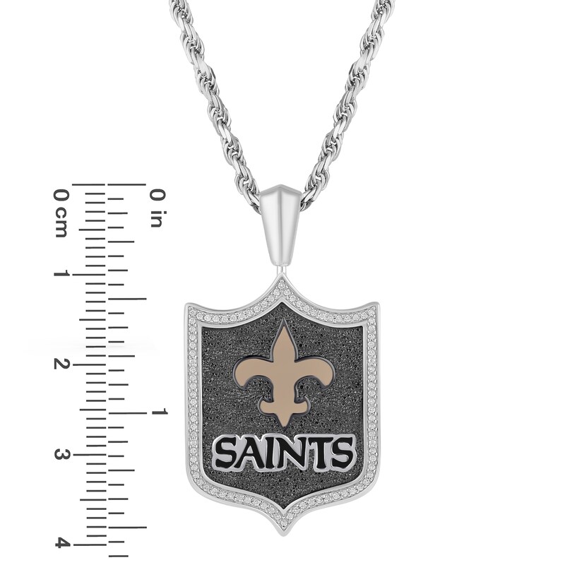 Main Image 3 of True Fans New Orleans Saints 1/5 CT. T.W. Diamond and Enamel Reversible Shield Necklace in Sterling Silver