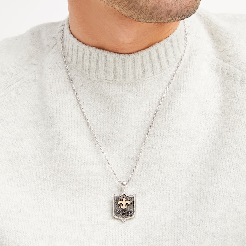 Main Image 4 of True Fans New Orleans Saints 1/5 CT. T.W. Diamond and Enamel Reversible Shield Necklace in Sterling Silver