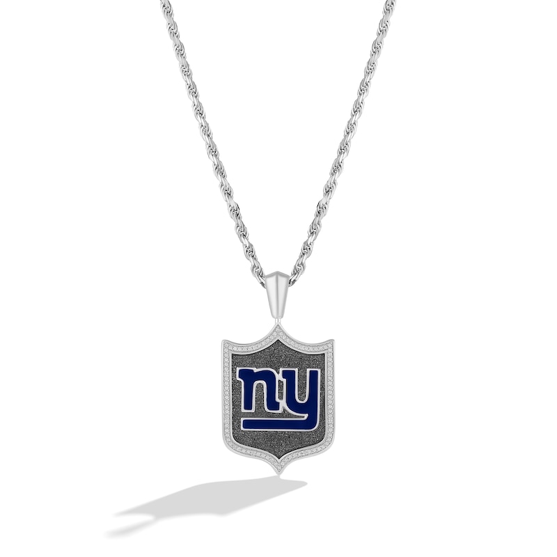 Main Image 1 of True Fans New York Giants 1/5 CT. T.W. Diamond and Enamel Reversible Shield Necklace in Sterling Silver