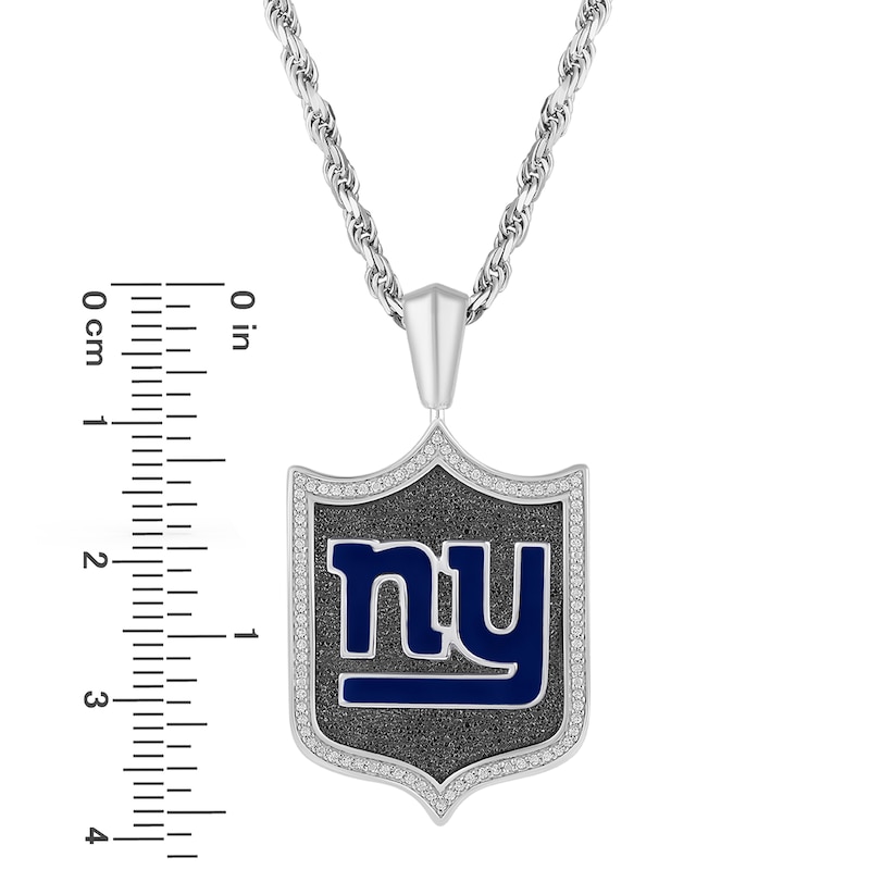 Main Image 3 of True Fans New York Giants 1/5 CT. T.W. Diamond and Enamel Reversible Shield Necklace in Sterling Silver