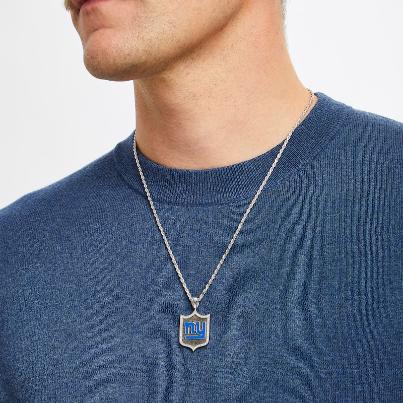 Main Image 5 of True Fans New York Giants 1/5 CT. T.W. Diamond and Enamel Reversible Shield Necklace in Sterling Silver