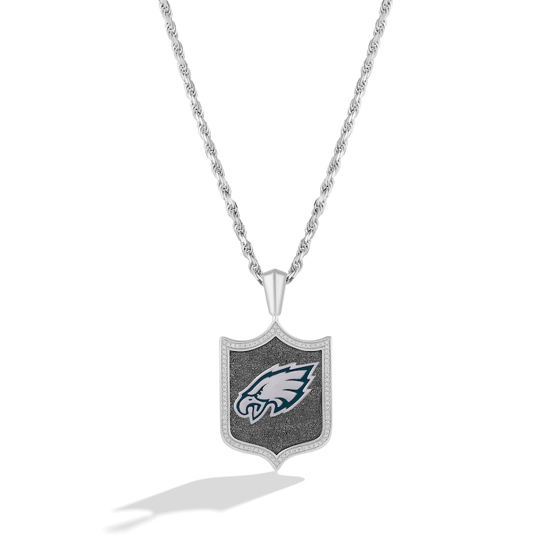 Main Image 1 of True Fans Philadelphia Eagles 1/5 CT. T.W. Diamond and Enamel Reversible Shield Necklace in Sterling Silver