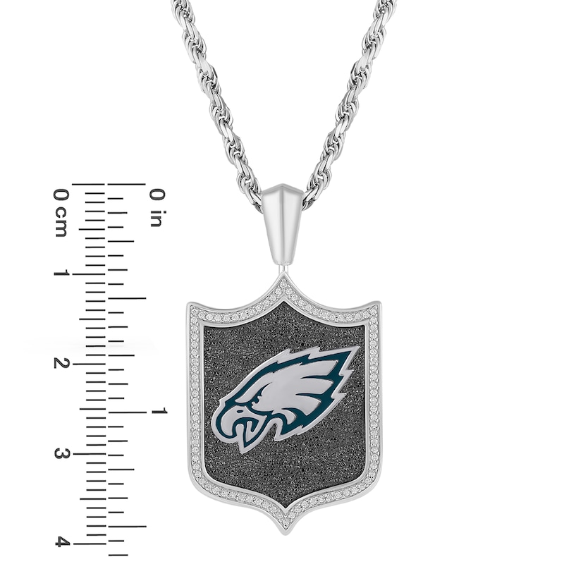 Main Image 3 of True Fans Philadelphia Eagles 1/5 CT. T.W. Diamond and Enamel Reversible Shield Necklace in Sterling Silver