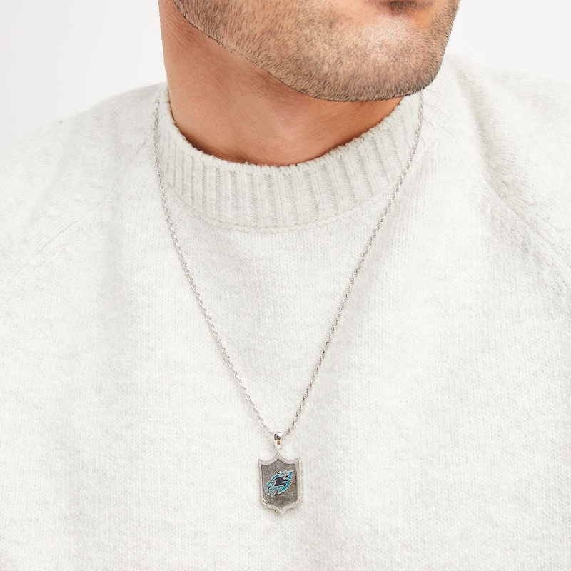 Main Image 4 of True Fans Philadelphia Eagles 1/5 CT. T.W. Diamond and Enamel Reversible Shield Necklace in Sterling Silver