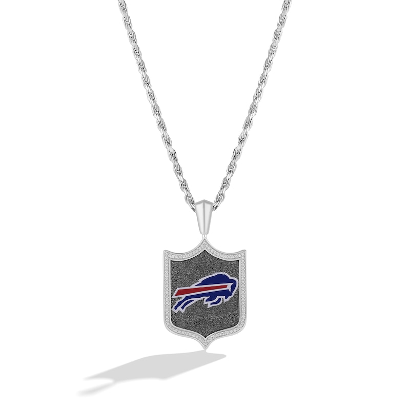 Main Image 1 of True Fans Buffalo Bills 1/5 CT. T.W. Diamond and Enamel Reversible Shield Necklace in Sterling Silver