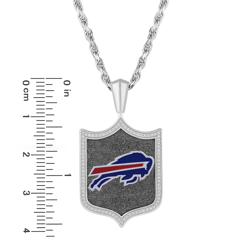 Main Image 3 of True Fans Buffalo Bills 1/5 CT. T.W. Diamond and Enamel Reversible Shield Necklace in Sterling Silver