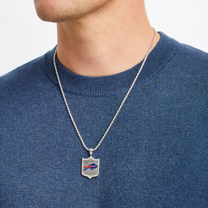Main Image 5 of True Fans Buffalo Bills 1/5 CT. T.W. Diamond and Enamel Reversible Shield Necklace in Sterling Silver