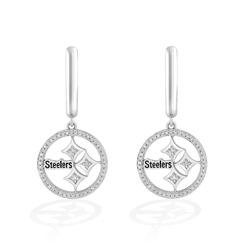 Main Image 1 of True Fans Pittsburgh Steelers 1/10 CT. T.W. Diamond Logo Earrings in Sterling Silver