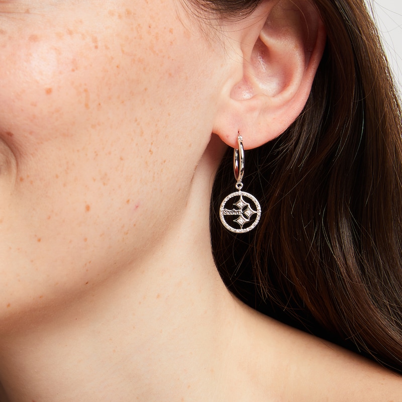 Main Image 3 of True Fans Pittsburgh Steelers 1/10 CT. T.W. Diamond Logo Earrings in Sterling Silver