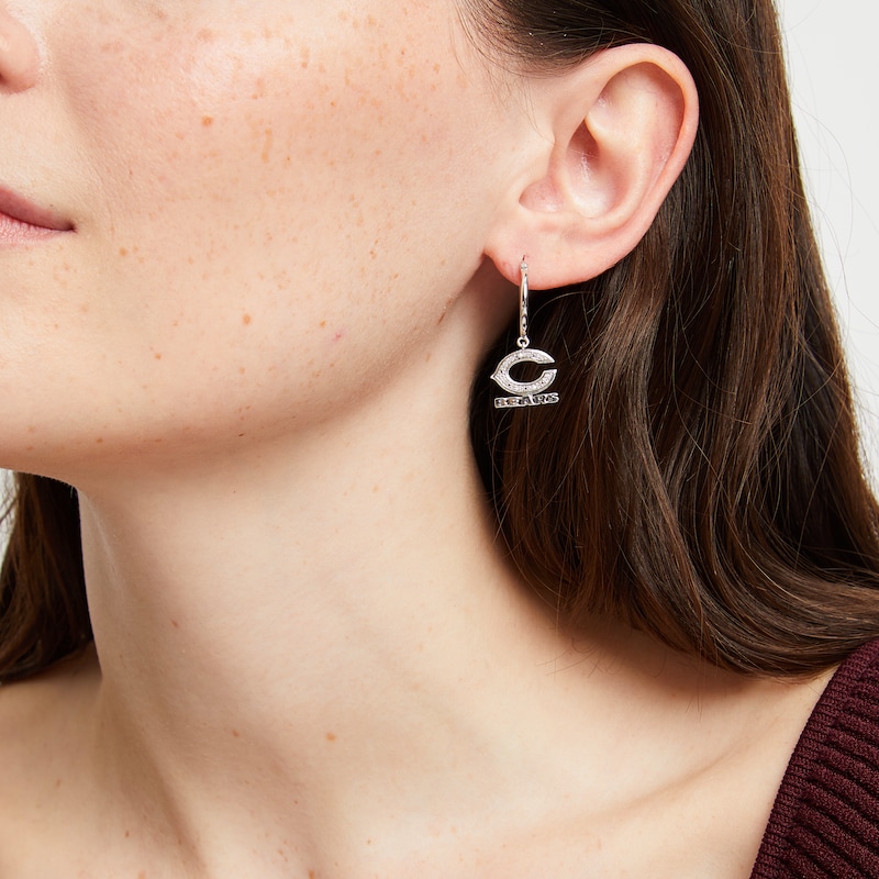 Main Image 3 of True Fans Chicago Bears 1/10 CT. T.W. Diamond Logo Earrings in Sterling Silver